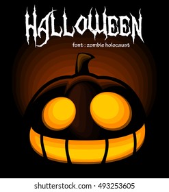 vector cartoon evil halloween pumpkin silhouette banner with spooky laugh expression