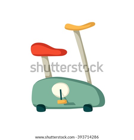 Vector cartoon exercise bike. Indoor gym illustration for fitness club. Body care equipment. Isolated cartoon vector exercise bike on white. Healthy active lifestyle. Cardio workout for weightloss