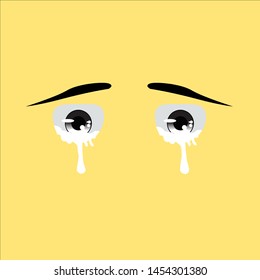 vector cartoon eyes crying on brown background
