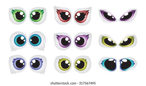 Vector cartoon eyes set isolated on white background