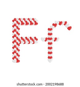 Vector cartoon of "F" alphabet letter in the shape of love. Cartoon doodle kawaii style. Cute alphabet for banners, invitations, greeting valentine's day