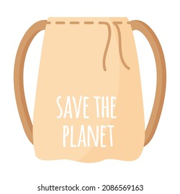 Vector cartoon fabric eco grocery backpack. Caring for the environment concept. Eco food shopping.