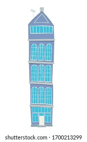 Fachada vectorial de una casa morada al estilo holandés tradicional sobre fondo blanco