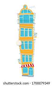 Vektorcartoon-Fassade eines gelben Hauses im traditionellen niederländischen Stil auf weißem Hintergrund