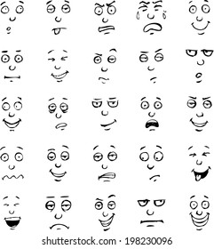 Vector Cartoon Face Emotions Hand Drawn Set