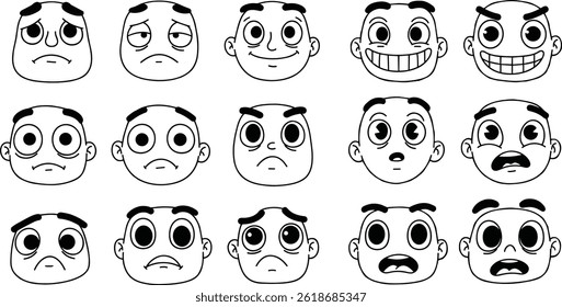 Vector cartoon faces, abstract design mascots - y2k stickers and badges, happy
