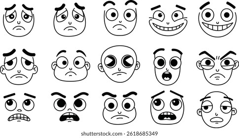 Vector cartoon faces, abstract design mascots - y2k stickers and badges, happy