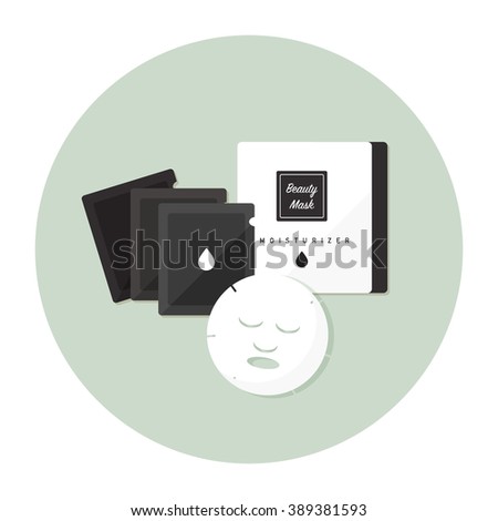 vector cartoon facial mask, package set / flat style, circle, isolated, icon template / male color 
