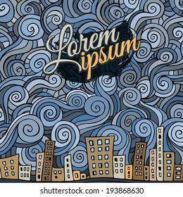 Vector cartoon fairytale town card