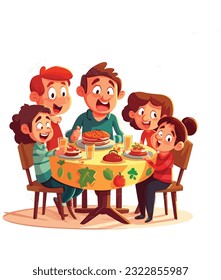 Vector cartoon Family Gathering Around the Table