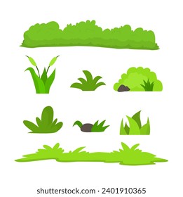 Vector cartoon fancy isolated bush rock grass template set illustrations