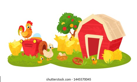 Vector cartoon farm in children's style. Vector illustration in children's style, for children's books, posters, stickers or room decor