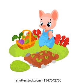 Vector cartoon farm composition in children's style. Vector illustrations for children books or posters.