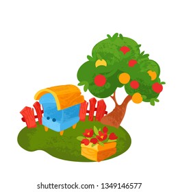 Vector cartoon farm composition in children's style. Vector illustrations for children books or posters.