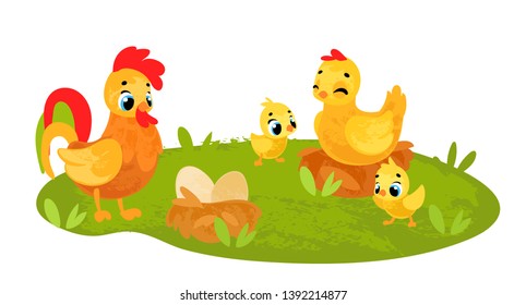 Vector cartoon farm composition in children's style. Vector illustrations for children books or posters.