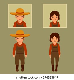 vector cartoon farmer character, farm, village people, agriculture illustration