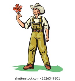 Un Vector de dibujos animados de agricultor sosteniendo una ilustración de diseño de Vector de hojas