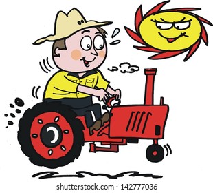 Vector Cartoon Of Farmer On Tractor