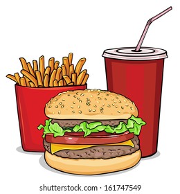 Vector Cartoon Fast Food Combo Hamburger Stock Vector (Royalty Free ...