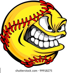 Vector Cartoon Fastpitch Softball With Mean Face