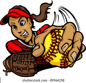 Vector Cartoon of a Fastpitch Softball Player Pitching