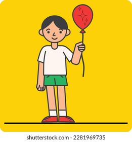 Vector cartoon fat boy character with air balloons