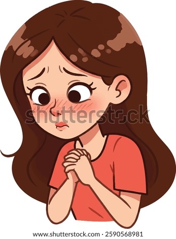 Vector Cartoon Female Character Emotion.Abashed Woman.