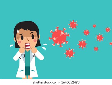 Vector cartoon female doctor is worried about the virus for design.