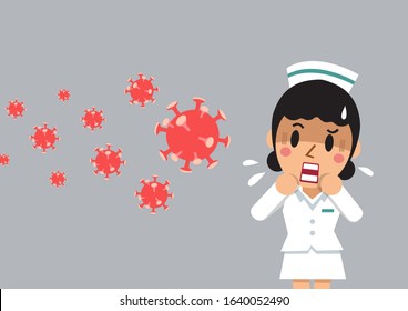 Vector cartoon female nurse is worried about the virus for design.