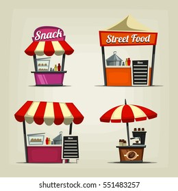 vector cartoon festival street food stall template including coffee snack and fast food for illustration and icon