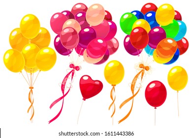 vector cartoon festive flying balloon set on white