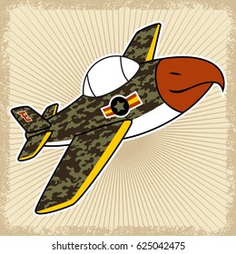 vector cartoon of fighter jet with camouflage on grunge frame