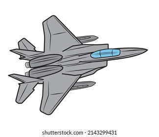 Vector Cartoon Fighter Jet. Combat Aircraft In Isolate On A White Background.