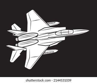 Vector Cartoon Fighter Jet. Combat Aircraft In Isolate On A Black Background.