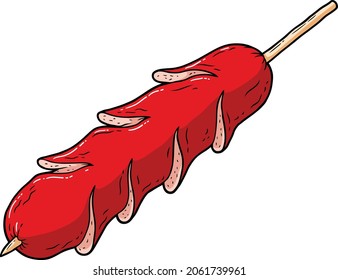 Vector Cartoon Filipino Street Food Red Hotdog On Stick