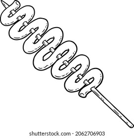 Vector Cartoon Filipino Street Food Chicken Intestine On Stick Line Art