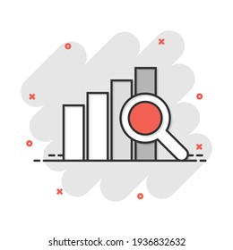 Vector cartoon financial forecast icon in comic style. Analytics financial forecast concept illustration pictogram. Diagram with loupe business splash effect concept.