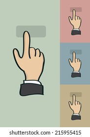 Vector cartoon of a finger clicking on a button with different background options
