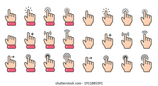 Vector cartoon finger mouse cursor in various gestures for mobile touch screen devices