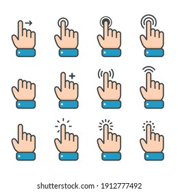 Vector cartoon finger mouse cursor in various gestures for mobile touch screen devices