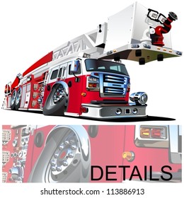 Vector cartoon firetruck. Available EPS-10 vector format separated by groups and layers for easy edit.