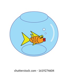 Vector cartoon fish in aquarium. Golden fish. Cute fish icon.