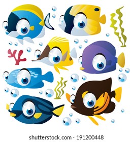 vector cartoon fish set