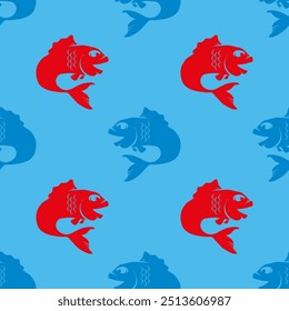 Vector cartoon vector fish silhouette icon isolated. Seamless animal pattern.