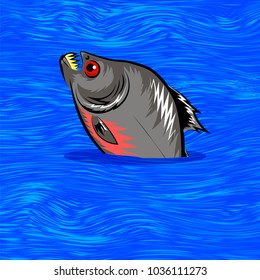 Vector Cartoon Fish Swimming in Blue Water Background