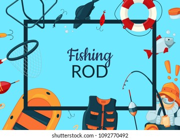 Vector cartoon fishing equipment illustration