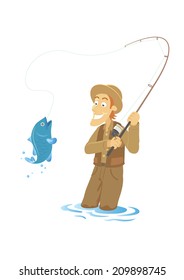 Vector cartoon fishing, White background