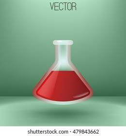 Vector cartoon flask illustration. Bulb icon. Red liquid. Blood.