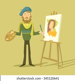 Vector cartoon flat artist. Vector illustration