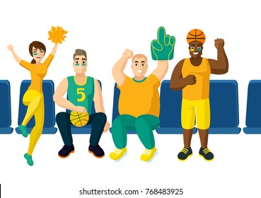 Vector cartoon flat basletball fans comapny of young people